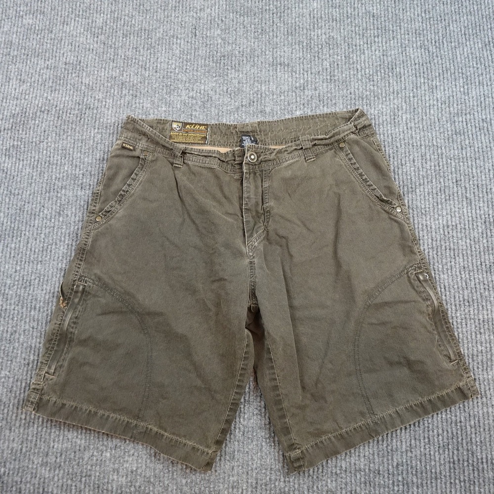 Kuhl Crag Series Cargo Shorts Mens 34 Green Canvas Hiking Workwear 12 Inseam